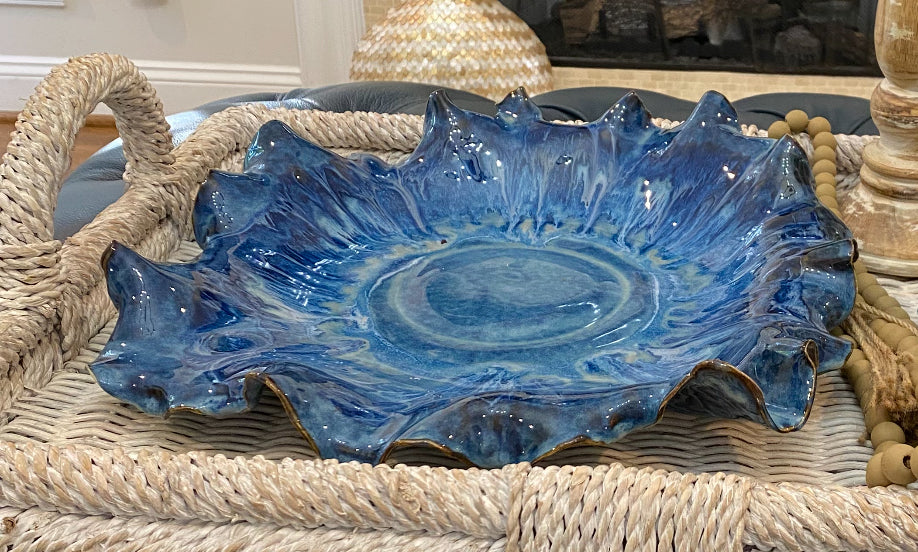 Lg. Blue Ruffle Platter - A. Neiss